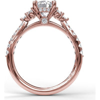 Modern Three-Stone Engagement Ring Setting with Split Shank and Pavé Diamond Band - 0.43 Carat Total Side Diamond Weight by Fana