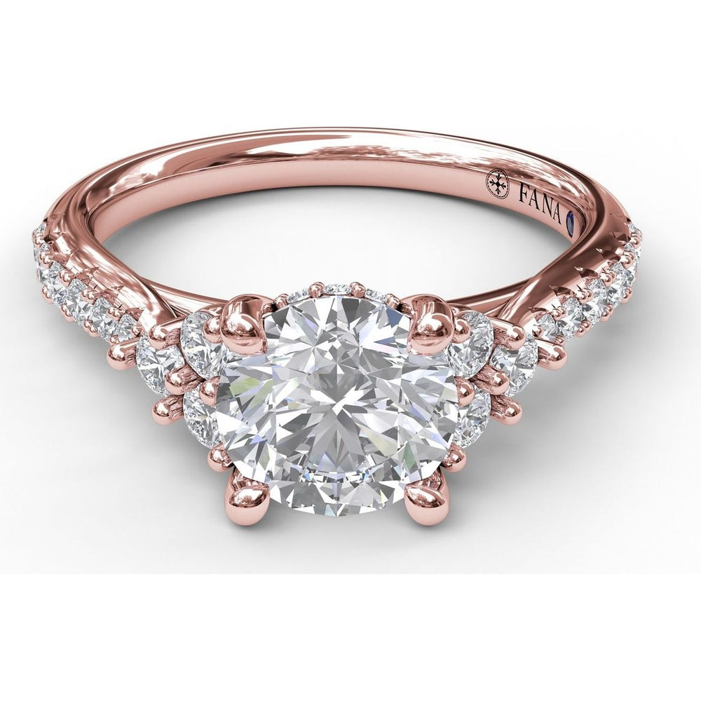 Modern Three-Stone Engagement Ring Setting with Split Shank and Pavé Diamond Band - 0.43 Carat Total Side Diamond Weight by Fana