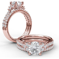 Modern Three-Stone Engagement Ring Setting with Split Shank and Pavé Diamond Band - 0.43 Carat Total Side Diamond Weight by Fana