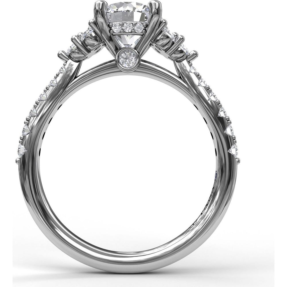 Modern Three-Stone Engagement Ring Setting with Split Shank and Pavé Diamond Band - 0.43 Carat Total Side Diamond Weight by Fana
