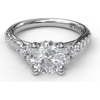 Modern Three-Stone Engagement Ring Setting with Split Shank and Pavé Diamond Band - 0.43 Carat Total Side Diamond Weight by Fana