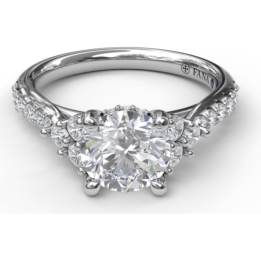Modern Three-Stone Engagement Ring Setting with Split Shank and Pavé Diamond Band - 0.43 Carat Total Side Diamond Weight by Fana