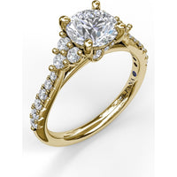 Modern Three-Stone Engagement Ring Setting with Split Shank and Pavé Diamond Band - 0.43 Carat Total Side Diamond Weight by Fana