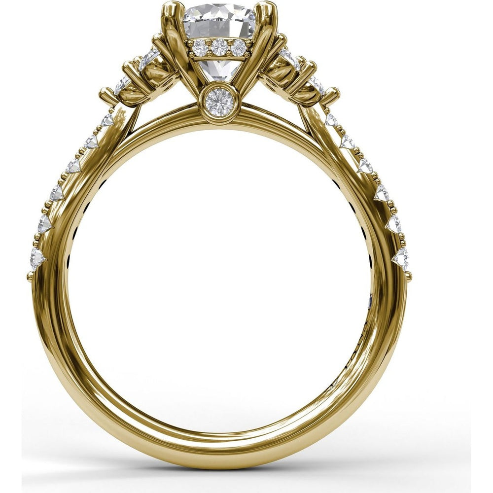 Modern Three-Stone Engagement Ring Setting with Split Shank and Pavé Diamond Band - 0.43 Carat Total Side Diamond Weight by Fana