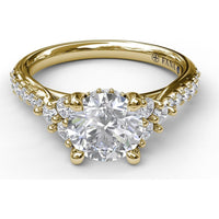 Modern Three-Stone Engagement Ring Setting with Split Shank and Pavé Diamond Band - 0.43 Carat Total Side Diamond Weight by Fana