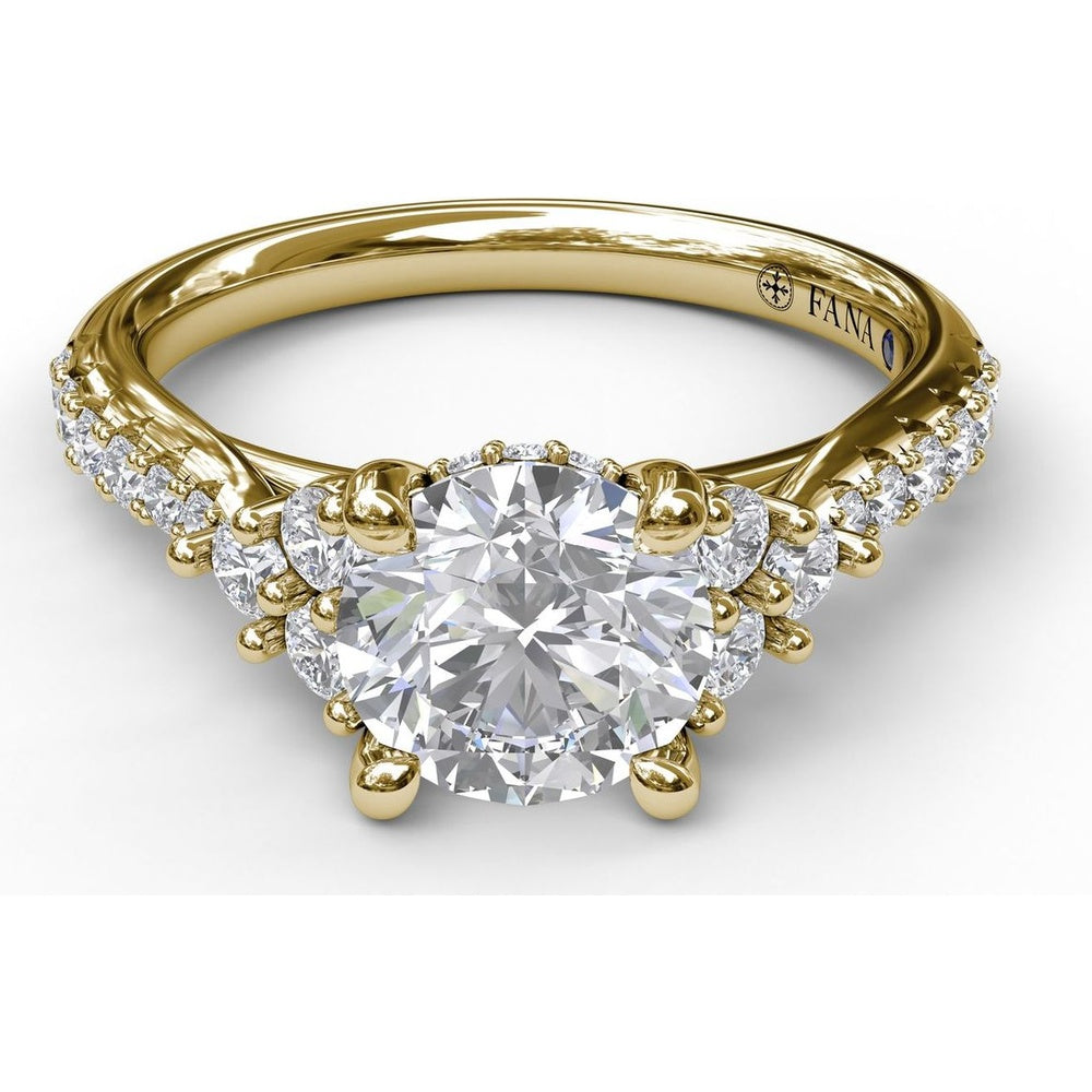 Modern Three-Stone Engagement Ring Setting with Split Shank and Pavé Diamond Band - 0.43 Carat Total Side Diamond Weight by Fana