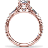 Modern Twist Three Stone Engagement Ring Setting with Oval Center and Pavé Baguette Side Diamonds - 0.83 Carat Total Side Stone Weight by Fana