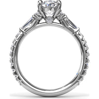 Modern Twist Three Stone Engagement Ring Setting with Oval Center and Pavé Baguette Side Diamonds - 0.83 Carat Total Side Stone Weight by Fana
