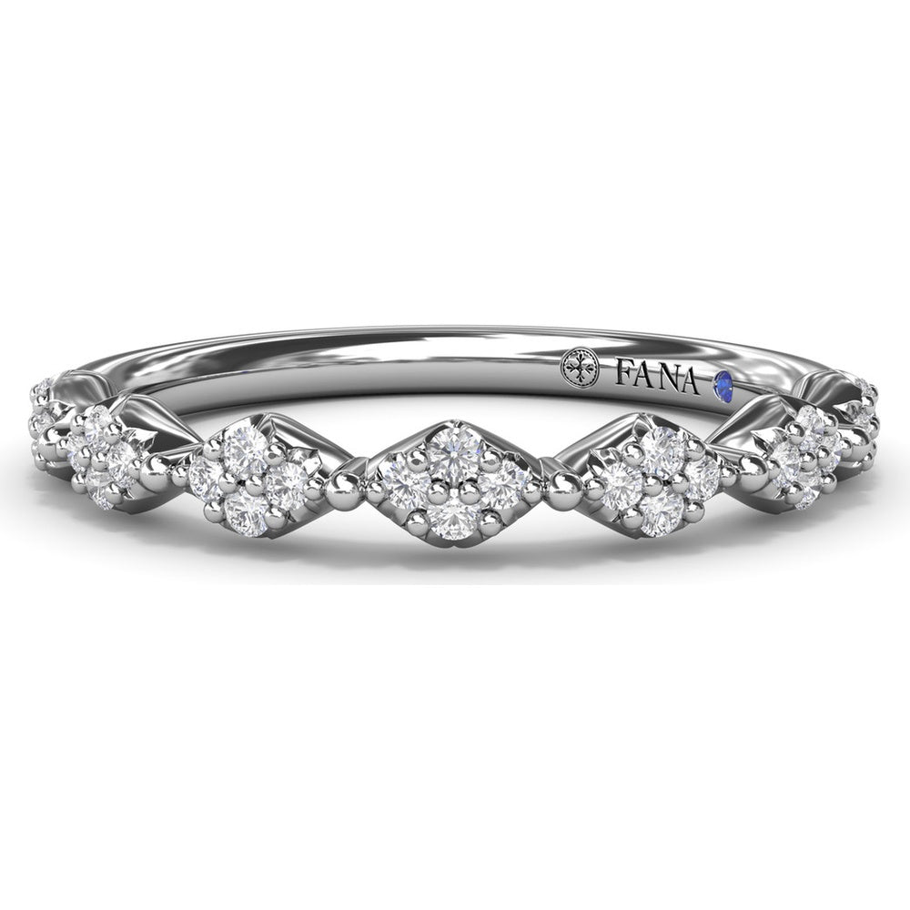 Modern Vintage Band with Diamond Cluster Rhombus Motif by Fana - 0.18 Carat Total Diamond Weight
