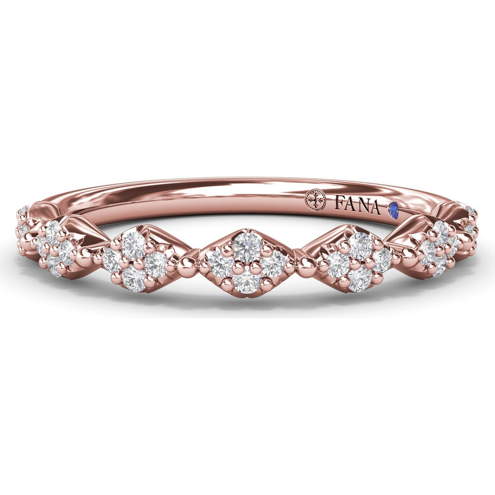 Modern Vintage Band with Diamond Cluster Rhombus Motif by Fana - 0.18 Carat Total Diamond Weight