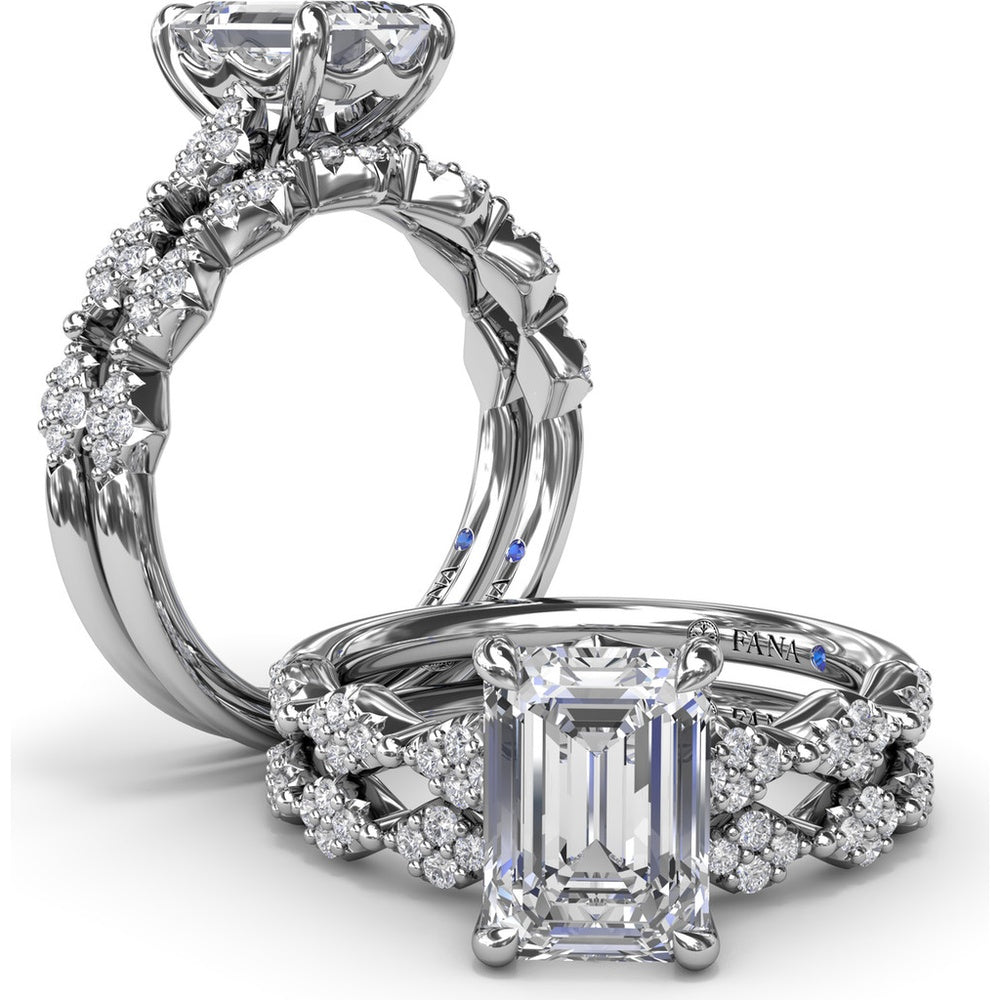 Modern Vintage Band with Diamond Cluster Rhombus Motif by Fana - 0.18 Carat Total Diamond Weight