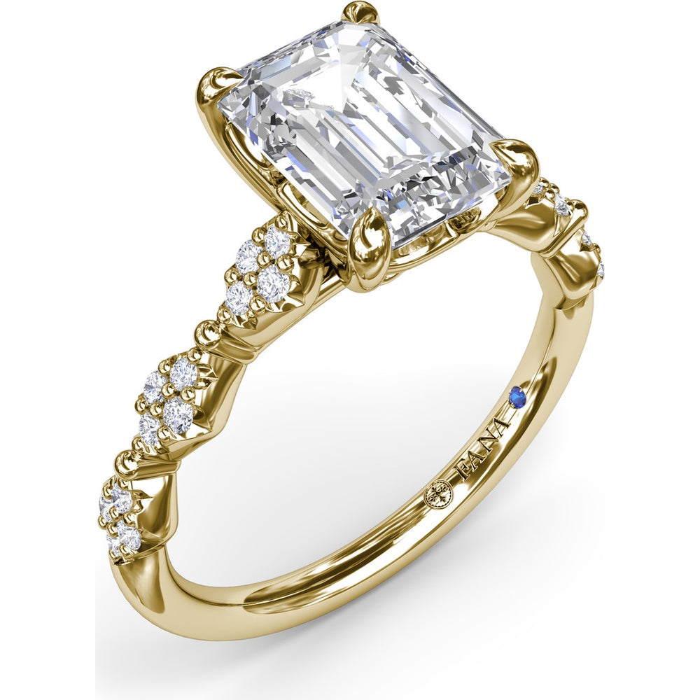 Modern Vintage Engagement Ring Setting with Diamond Shaped Pavé Accents by Fana - 0.18 Carat Total Diamond Weight