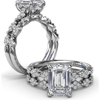 Modern Vintage Engagement Ring Setting with Diamond Shaped Pavé Accents by Fana - 0.18 Carat Total Diamond Weight