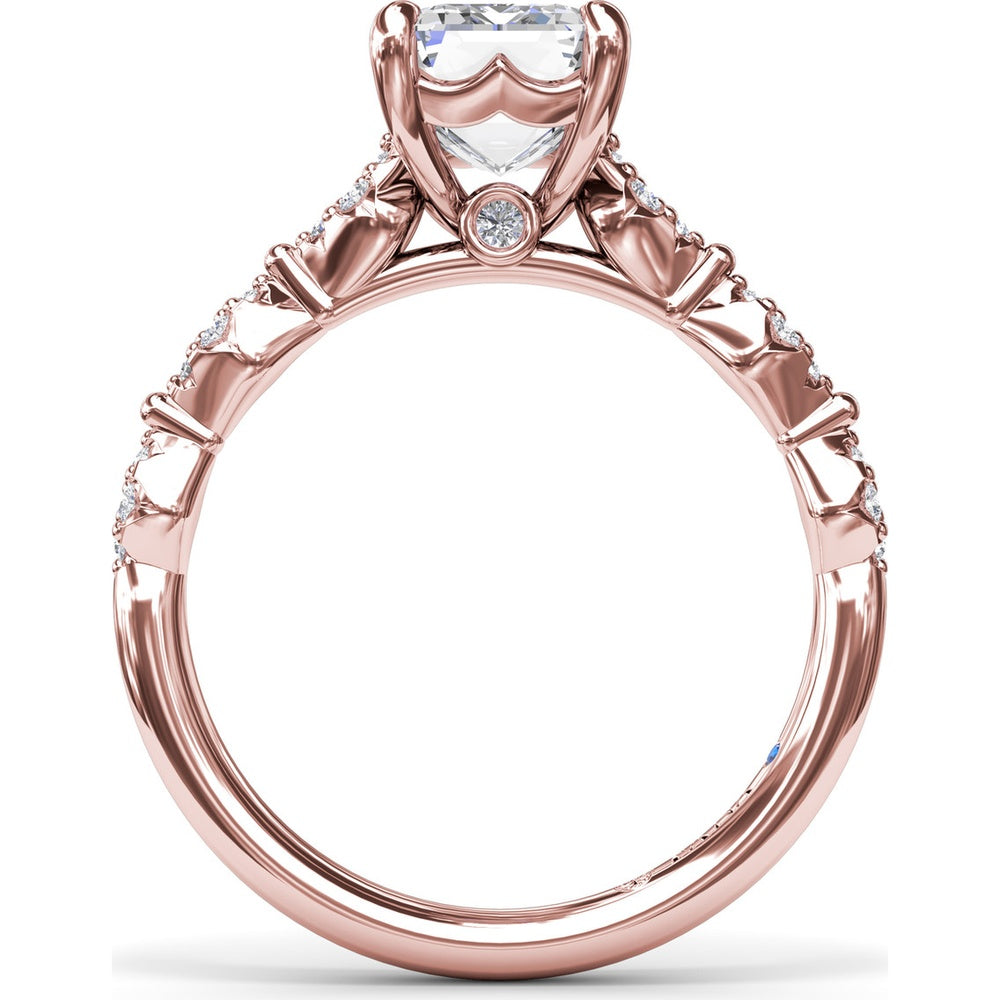 Modern Vintage Engagement Ring Setting with Diamond Shaped Pavé Accents by Fana - 0.18 Carat Total Diamond Weight