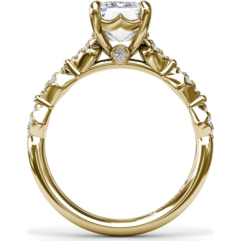 Modern Vintage Engagement Ring Setting with Diamond Shaped Pavé Accents by Fana - 0.18 Carat Total Diamond Weight