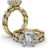 Modern Vintage Engagement Ring Setting with Diamond Shaped Pavé Accents by Fana - 0.18 Carat Total Diamond Weight