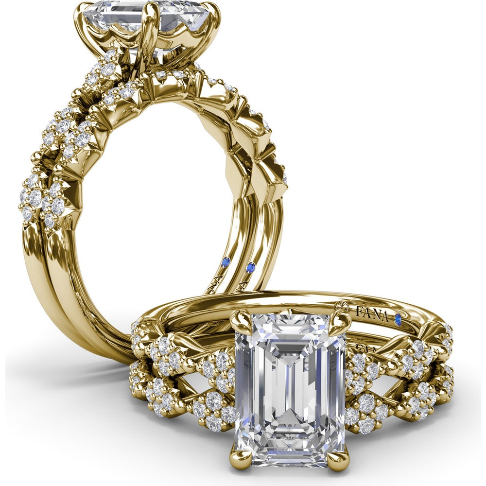 Modern Vintage Engagement Ring Setting with Diamond Shaped Pavé Accents by Fana - 0.18 Carat Total Diamond Weight