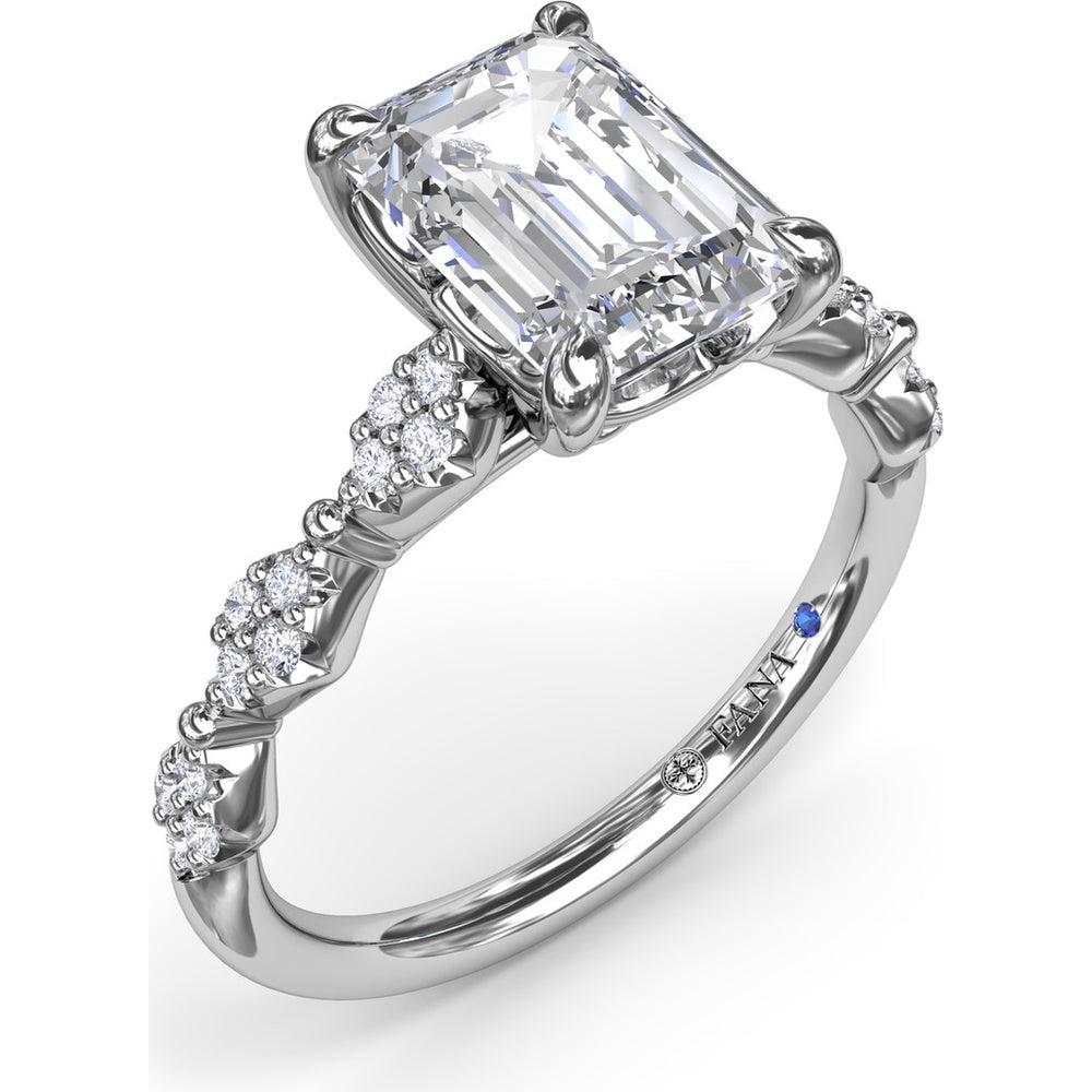 Modern Vintage Engagement Ring Setting with Diamond Shaped Pavé Accents by Fana - 0.18 Carat Total Diamond Weight