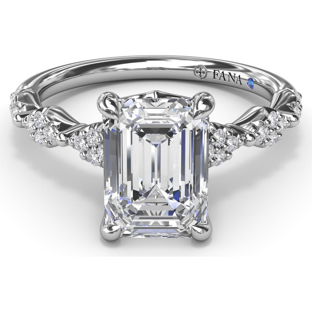 Modern Vintage Engagement Ring Setting with Diamond Shaped Pavé Accents by Fana - 0.18 Carat Total Diamond Weight