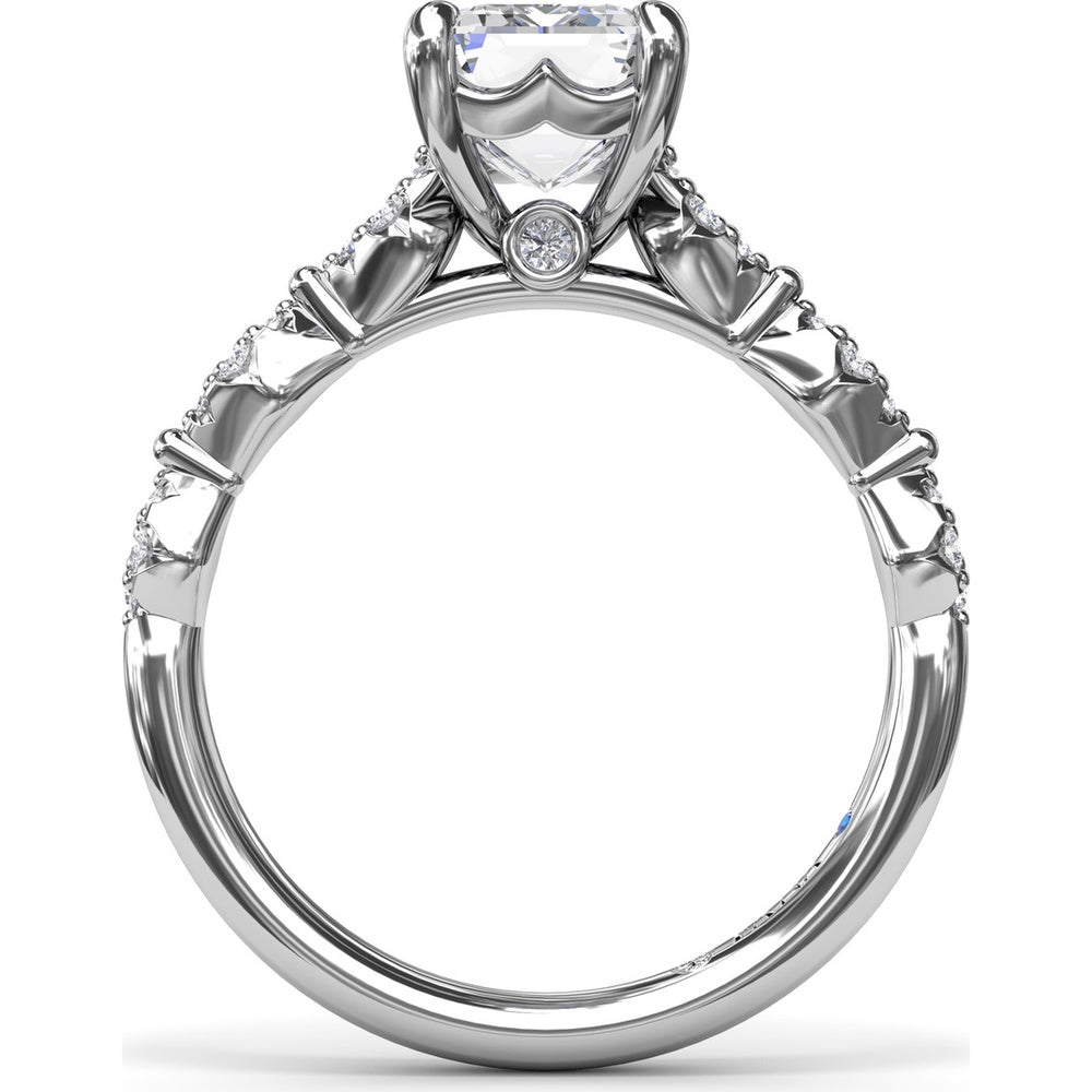 Modern Vintage Engagement Ring Setting with Diamond Shaped Pavé Accents by Fana - 0.18 Carat Total Diamond Weight
