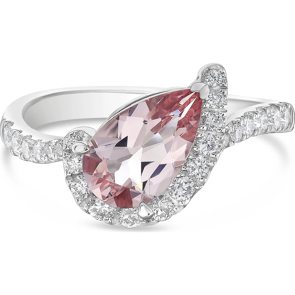 Morganite and Diamond Cradle Ring in 18K White Gold by Charles Krypell