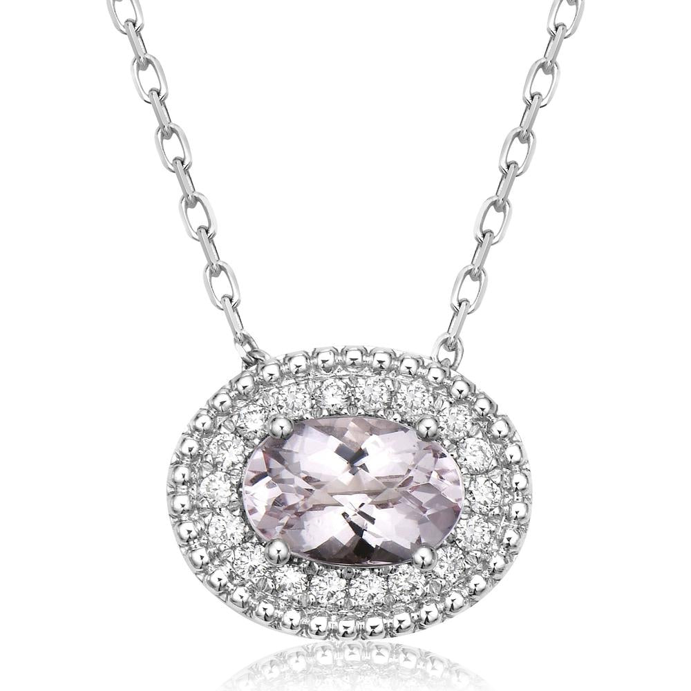 Morganite and Diamond East to West Pendant Necklace in 18K White Gold by Charles Krypell