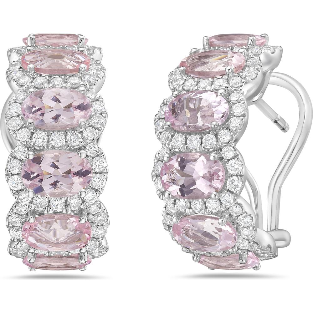 Morganite and Diamond Overlap Hoop Earrings in 18K White Gold by Charles Krypell