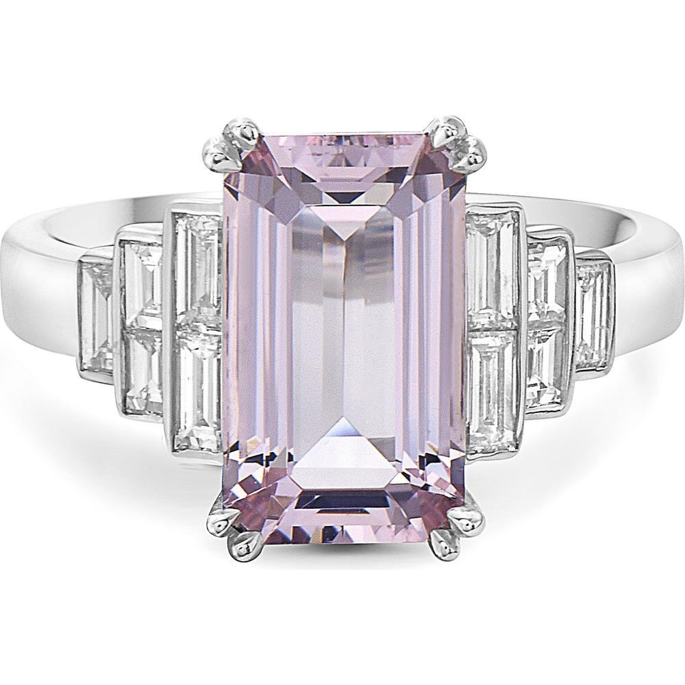 Morganite and Diamond Step Ring in 18K White Gold by Charles Krypell