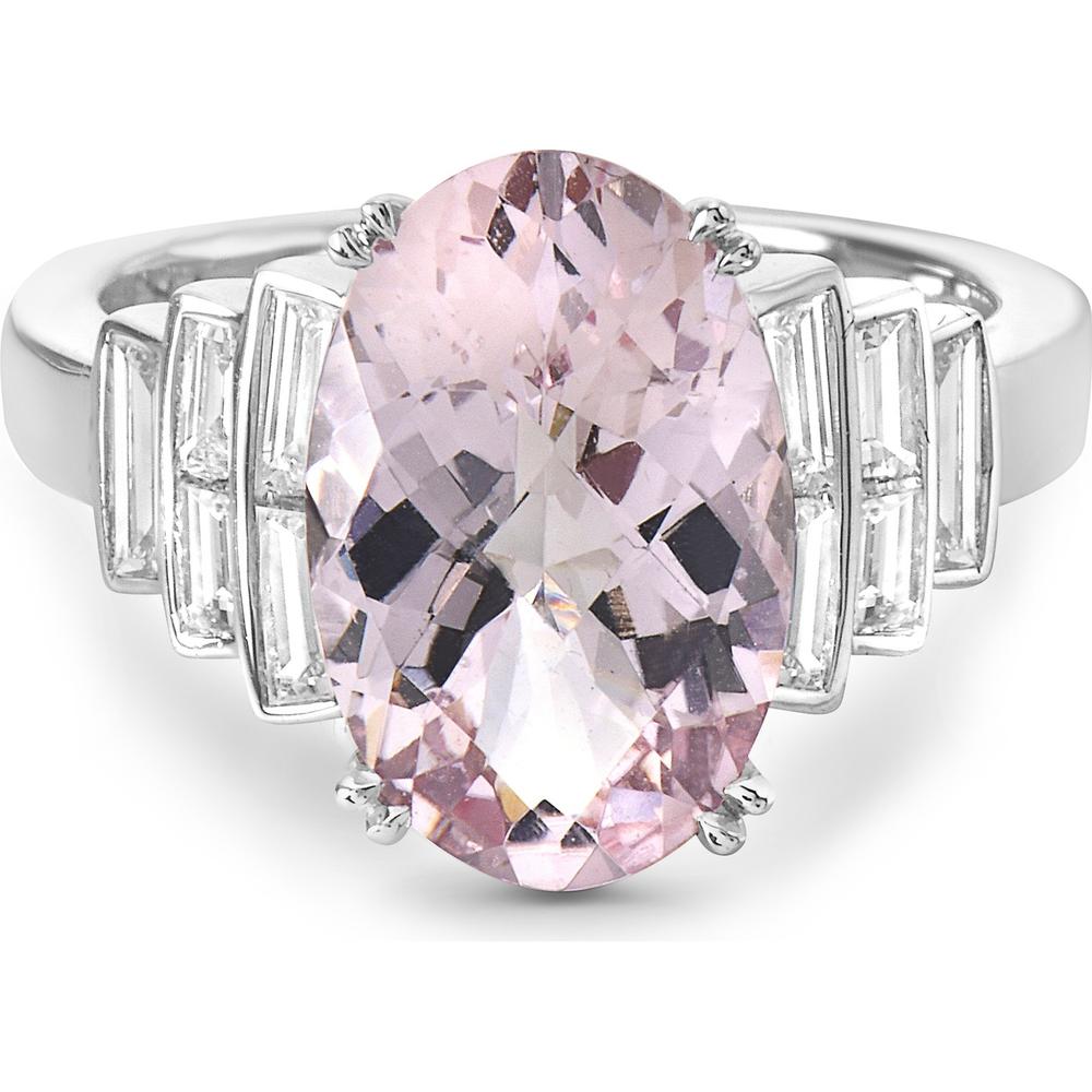 Morganite and Diamond Step Ring in 18K White Gold by Charles Krypell
