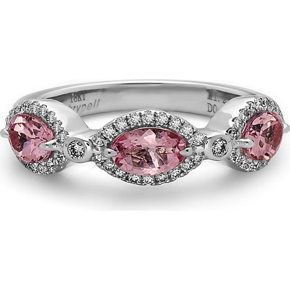 Morganite and Diamond Three Stone Band Ring in 18K White Gold by Charles Krypell