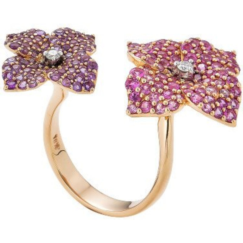 Piranesi - Mosaique Double Flower Ring in Pink Sapphire - 18K Rose Gold