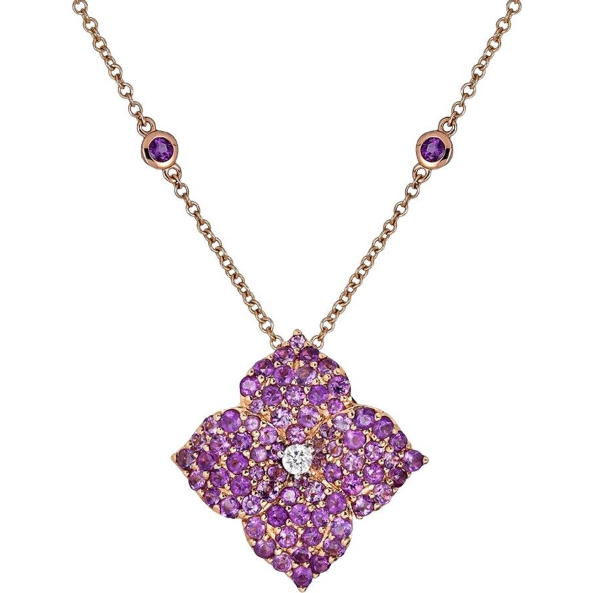 10K Rose Gold .75ctw Amethyst and Diamond Halo Pendant with Chain - 9150344  | HSN