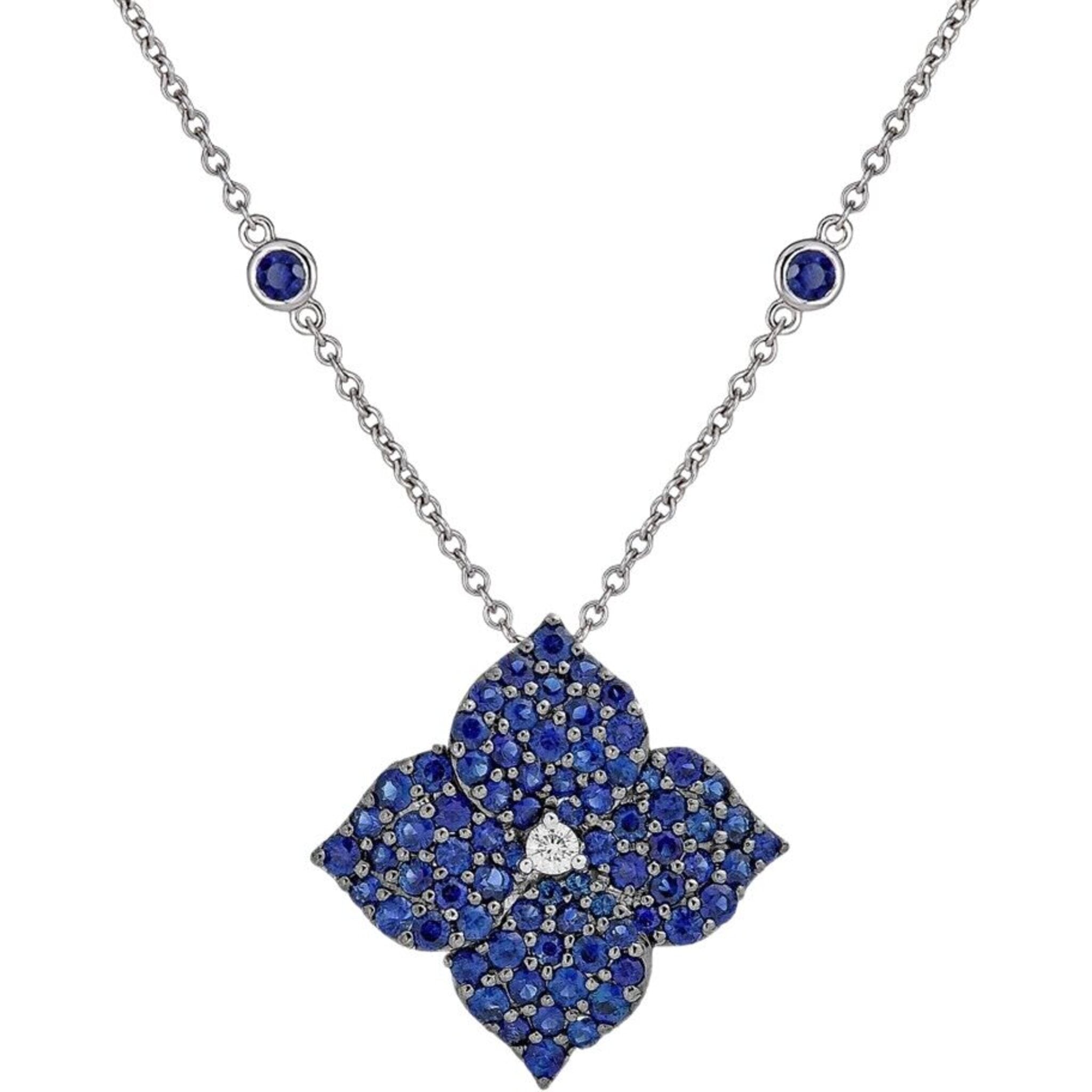 Piranesi - Mosaique Large Flower Necklace in Blue Sapphire - 18K White Gold
