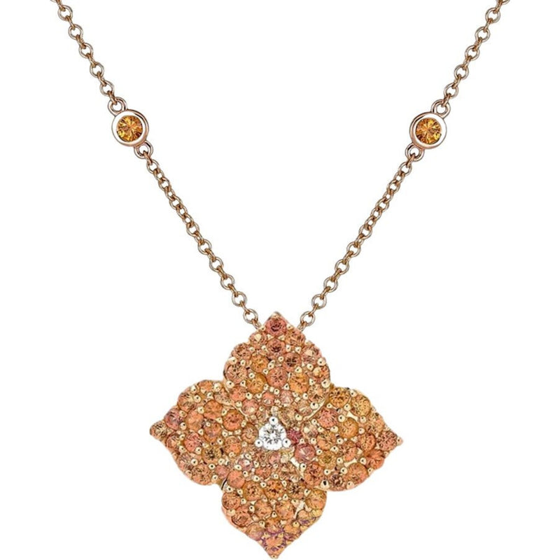 Piranesi - Mosaique Large Flower Necklace in Orange Sapphire - 18K Rose Gold