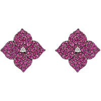 Piranesi - Mosaique Small Flower Earrings in Deep Pink Sapphire - 18K Rose Gold