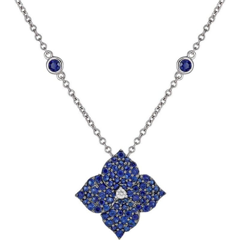 Piranesi - Mosaique Small Flower Necklace in Blue Sapphire - 18K White Gold