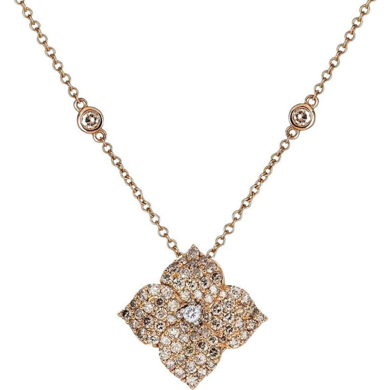 Piranesi - Mosaique Small Flower Necklace in Champagne Diamond - 18K Rose Gold
