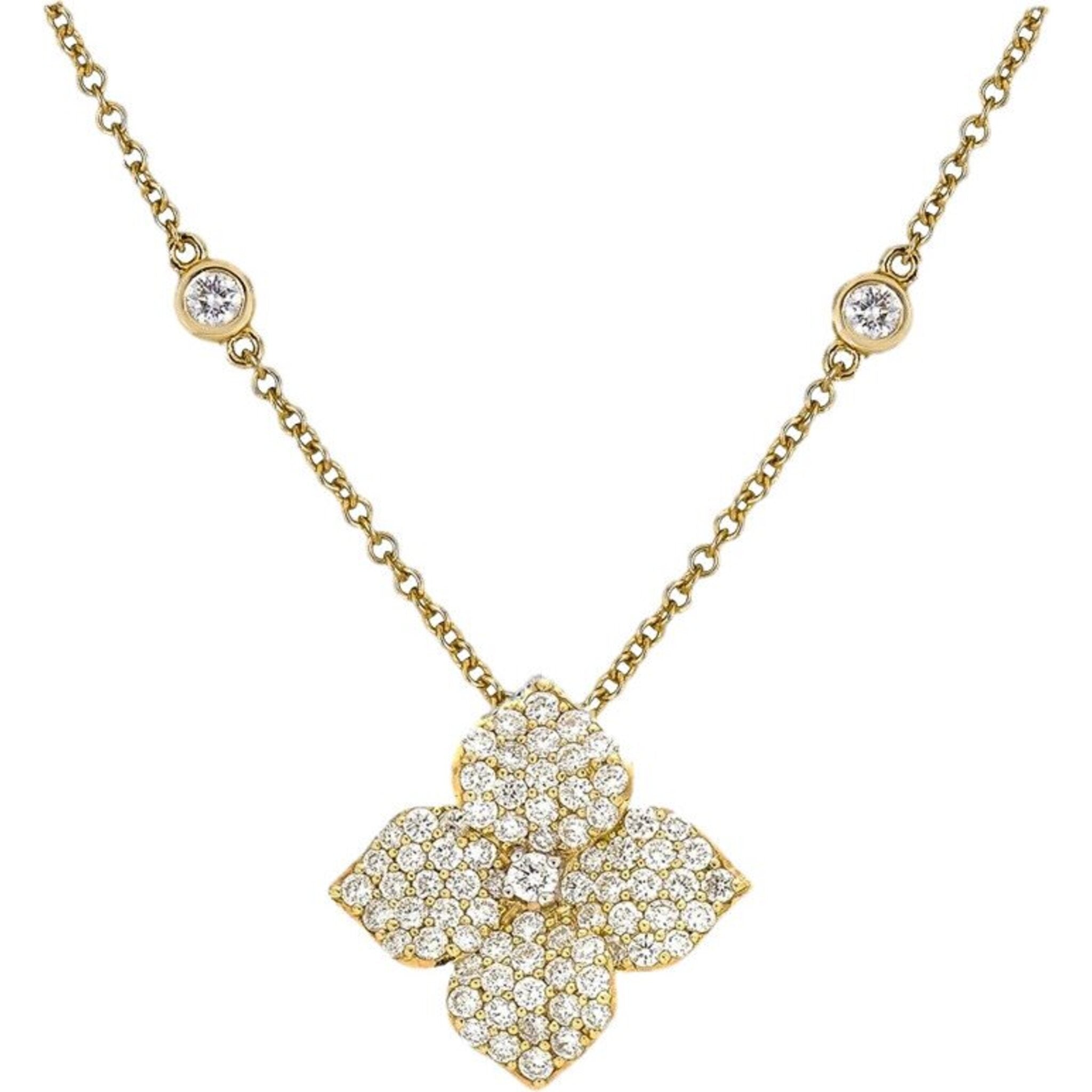 Piranesi - Mosaique Small Flower Necklace in Diamond - 18K Yellow Gold