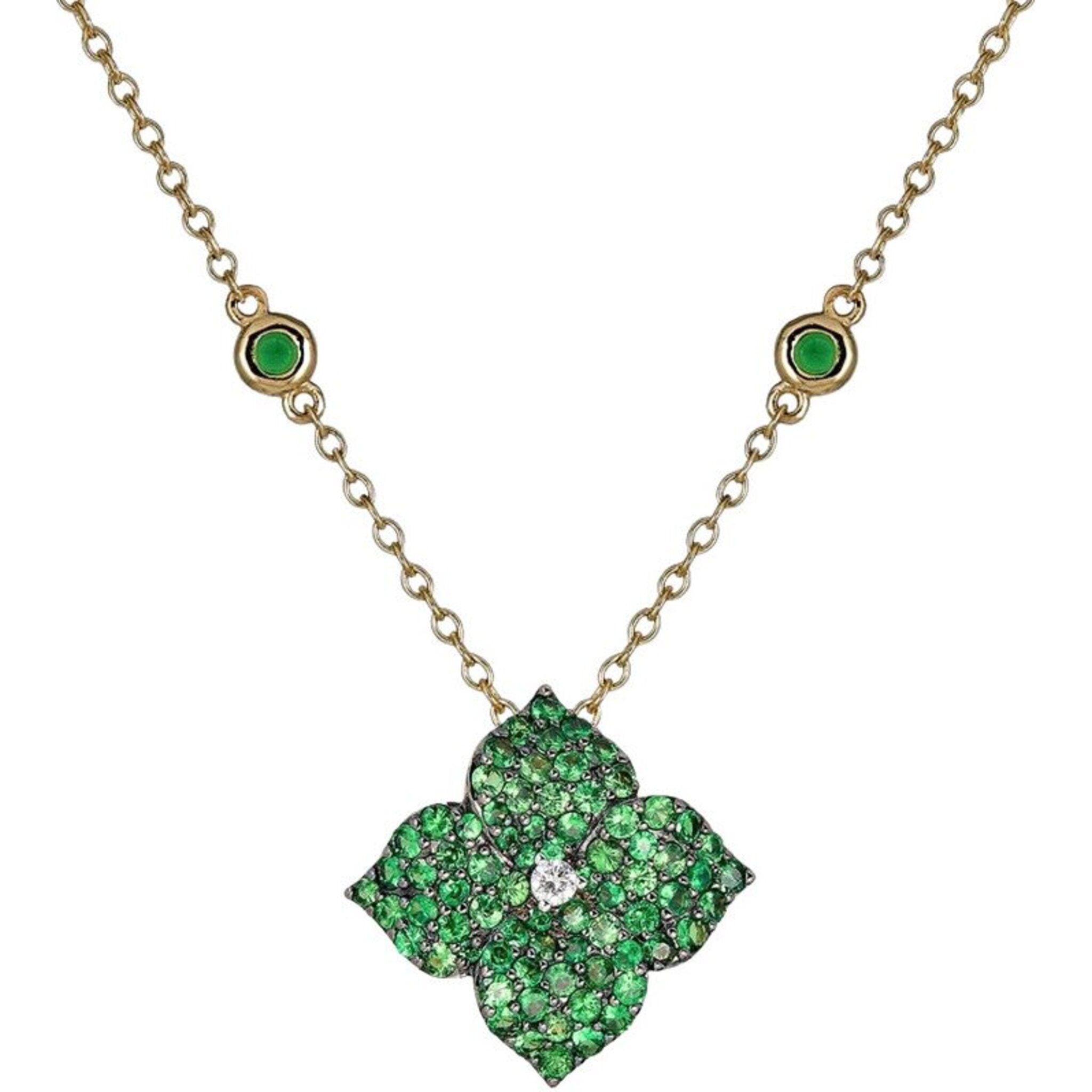 Piranesi - Mosaique Small Flower Necklace in Green Tsavorite - 18K