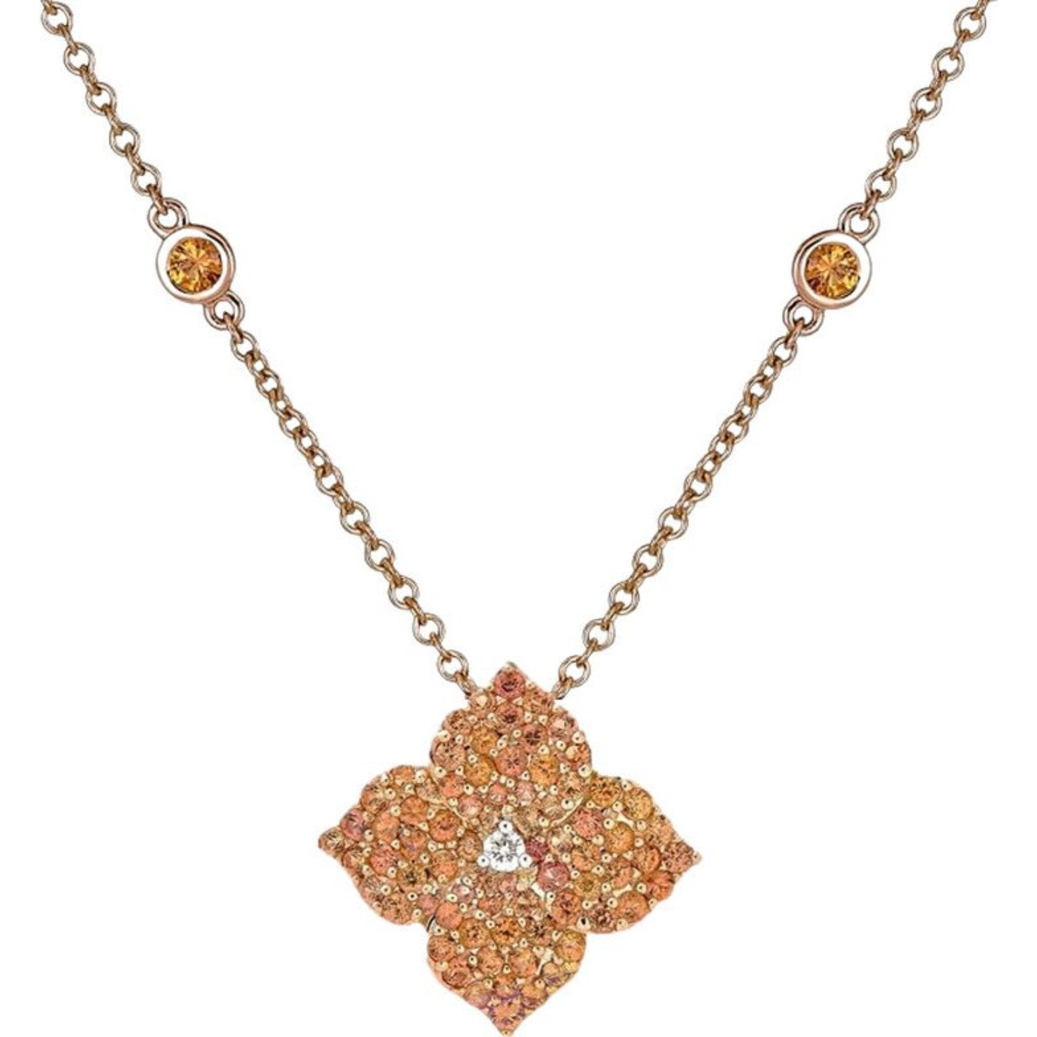 Piranesi - Mosaique Small Flower Necklace in Orange Sapphire - 18K Rose Gold