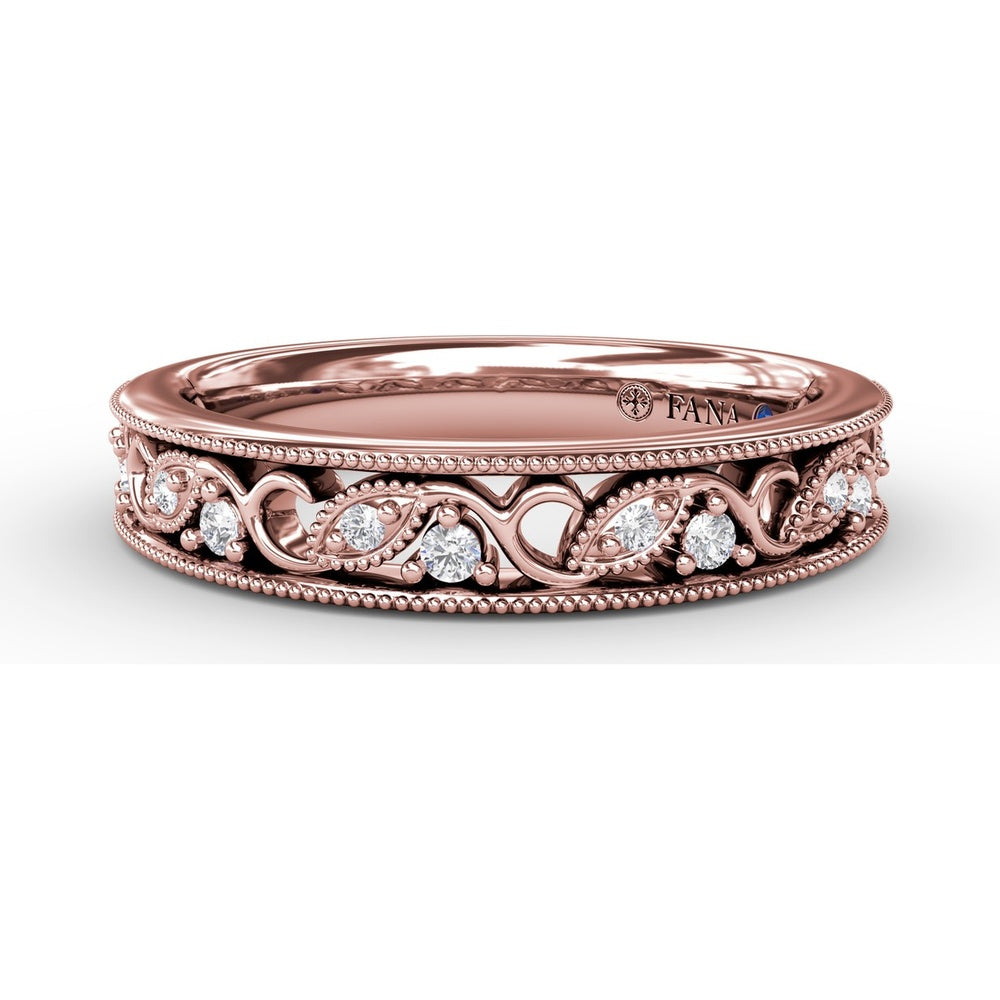 Motif Band with Openwork Design and Milgrain Set Round Diamonds by Fana - 0.10 Carat Total Diamond Weight