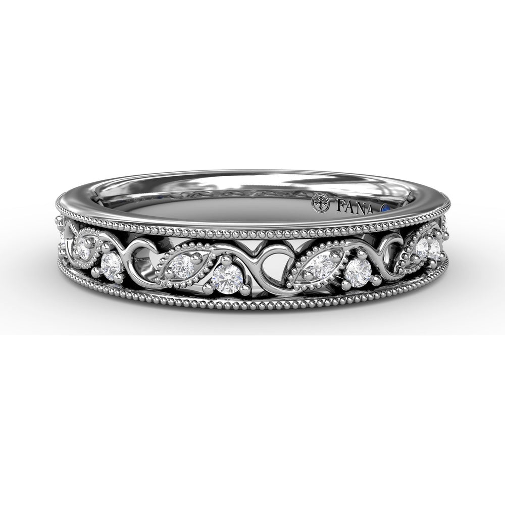 Motif Band with Openwork Design and Milgrain Set Round Diamonds by Fana - 0.10 Carat Total Diamond Weight