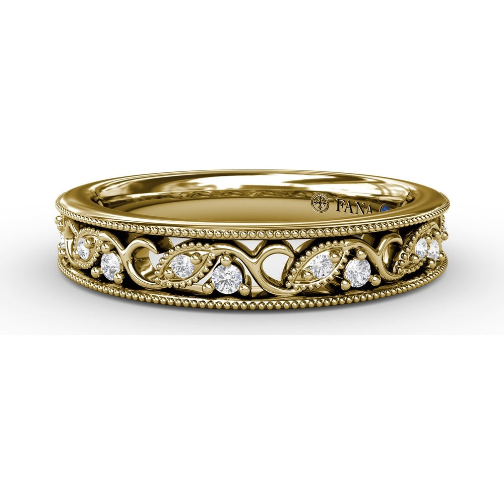 Motif Band with Openwork Design and Milgrain Set Round Diamonds by Fana - 0.10 Carat Total Diamond Weight
