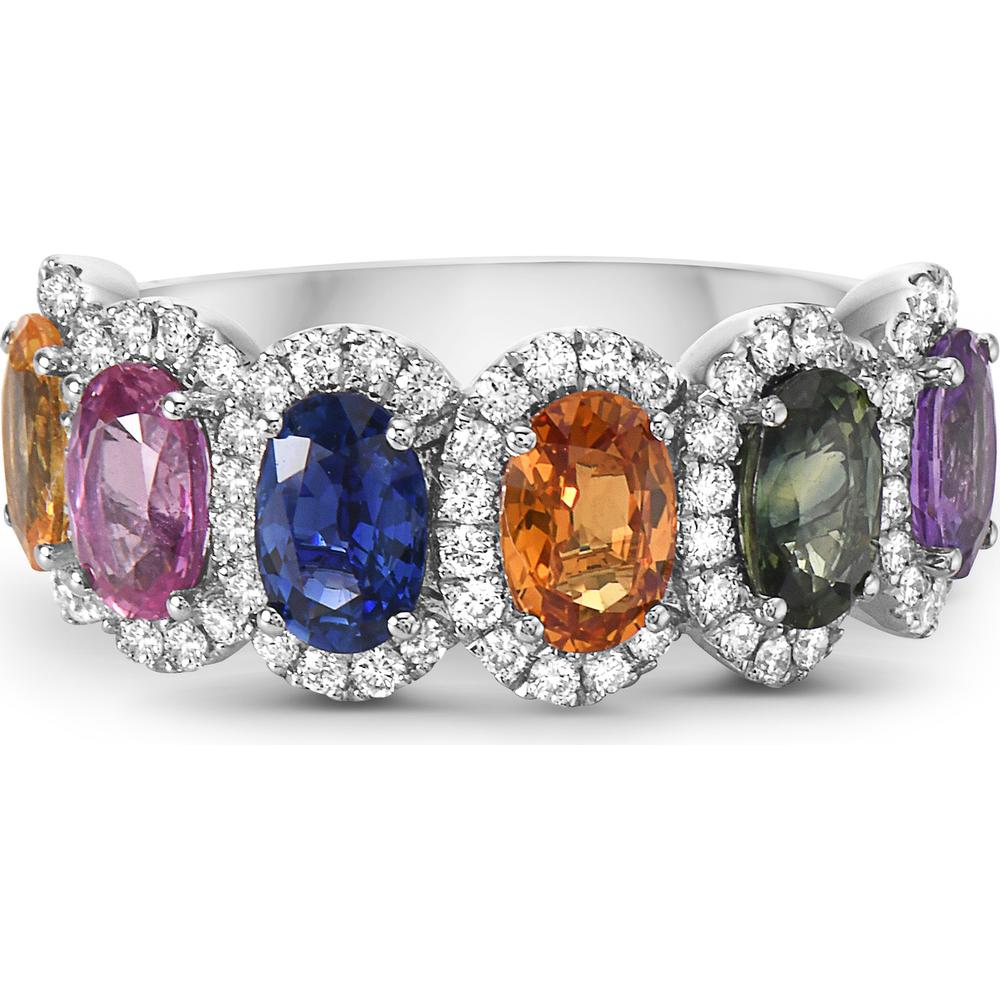 Multi Color Sapphire and Diamond Overlap Band Ring in 18K White Gold by Charles Krypell