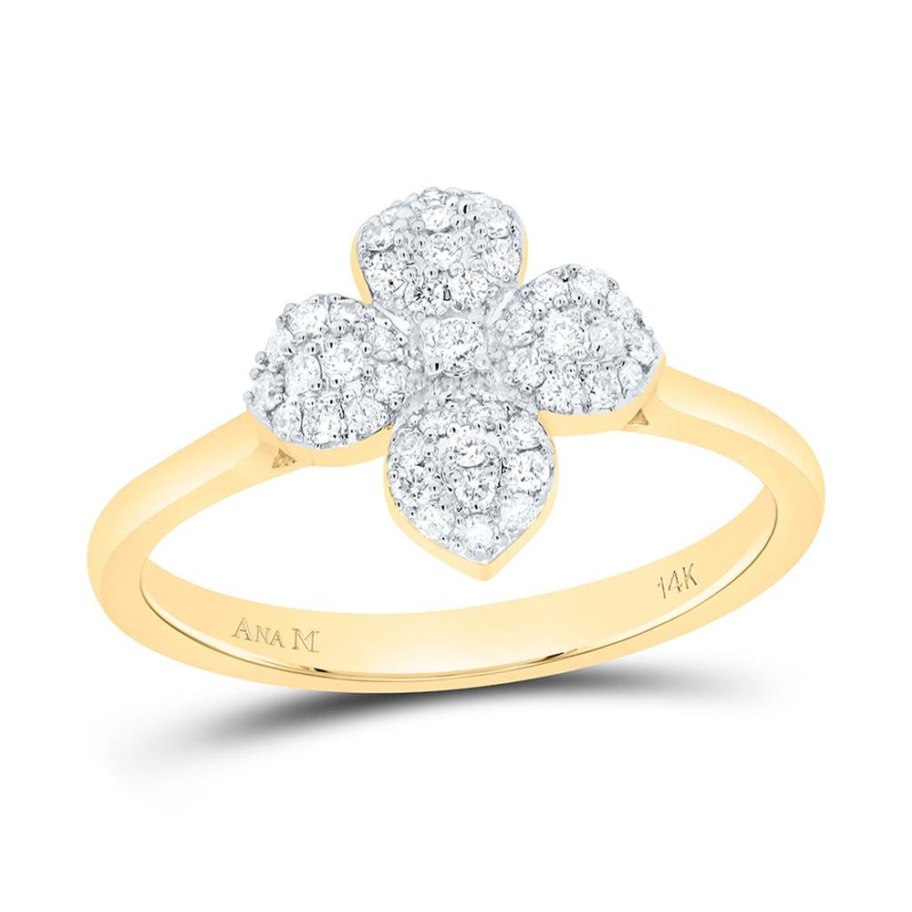 Natural Diamond Five-Petal Flower Fashion Ring in Yellow-Tone Metal - 1/4 Carat Total Diamond Weight