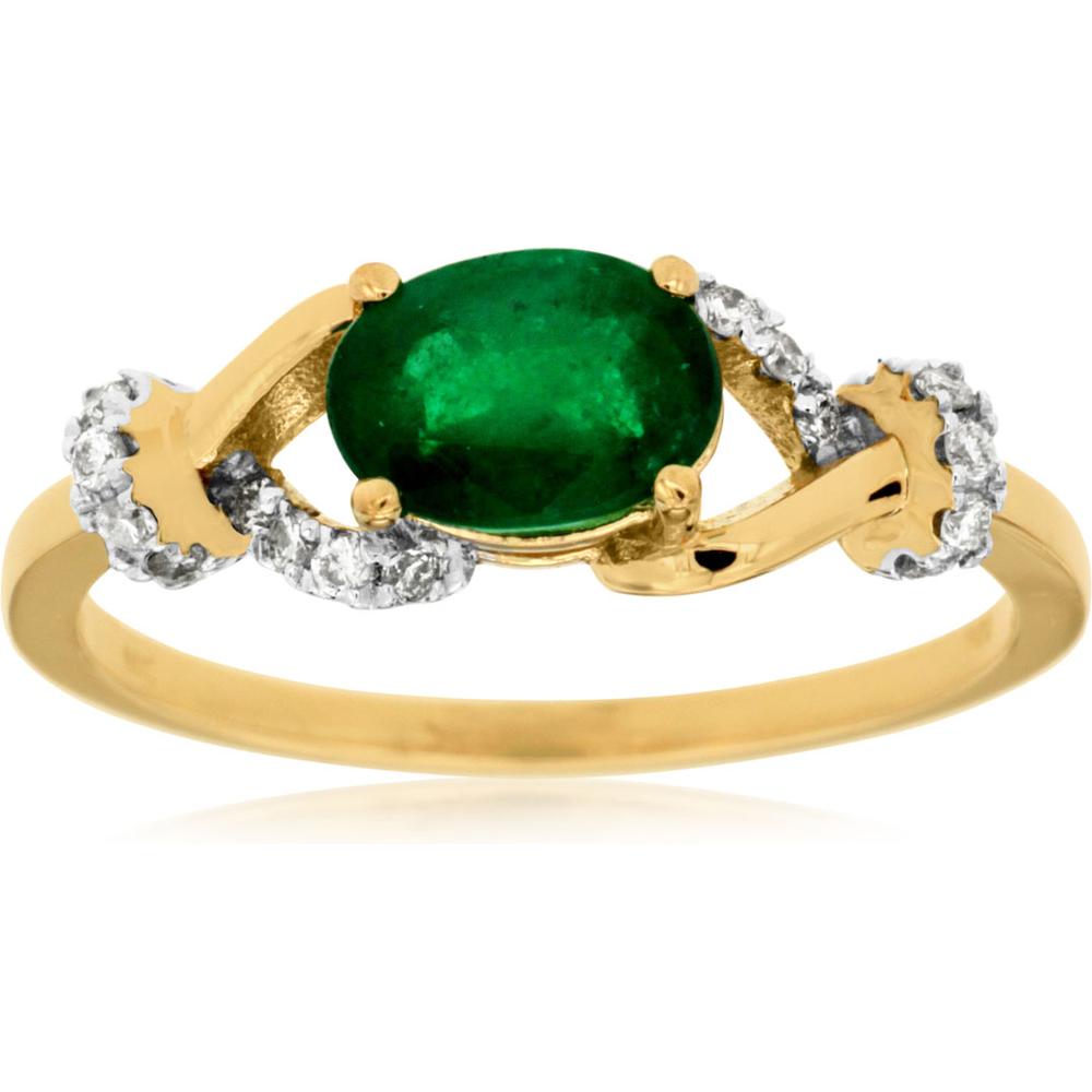 Nature's Splendor:14K Yellow Gold Emerald & Diamond Ring