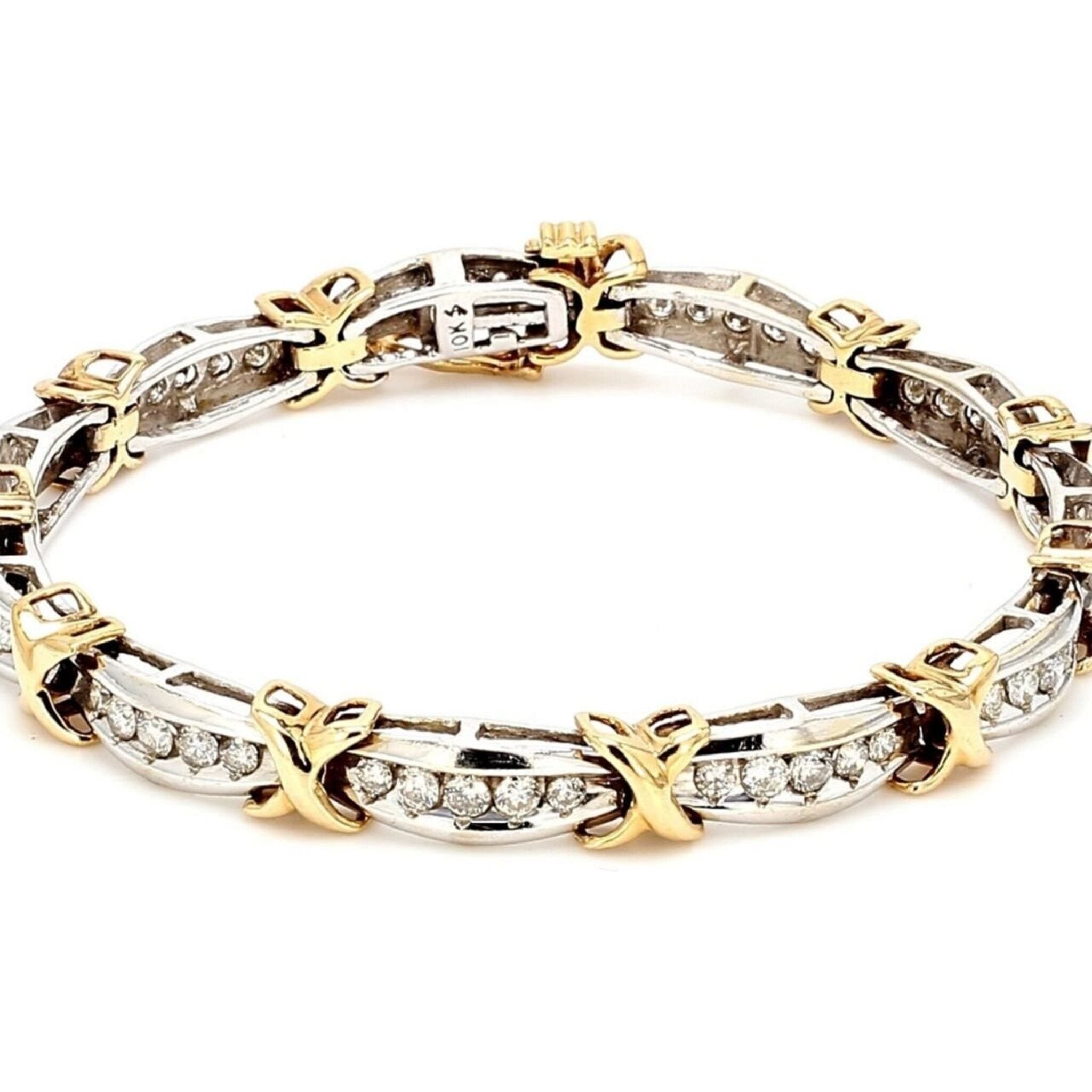 Ninacci 10K 7" Two-Tone 3.00 Carat Total Diamond Weight Diamond Channel-Set Bracelet