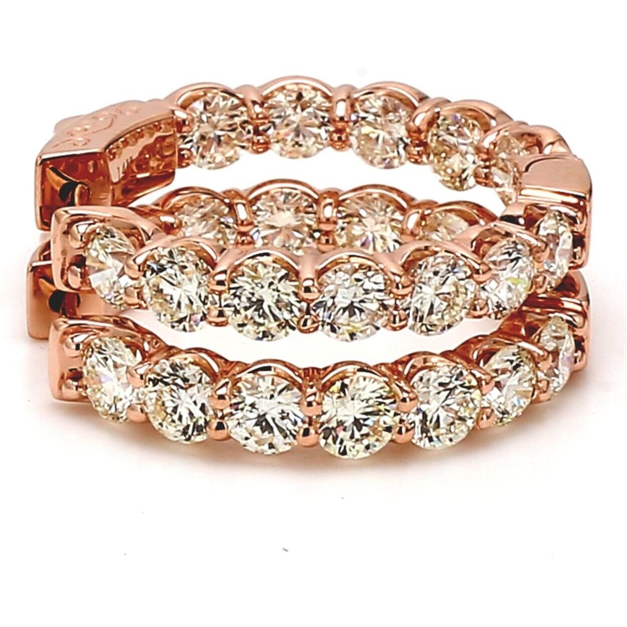 Ninacci 14K Rose Gold 1" Inside Out Hoop Earrings with U-prong Set Round Diamonds - 4.95 Carat Total Diamond Weight