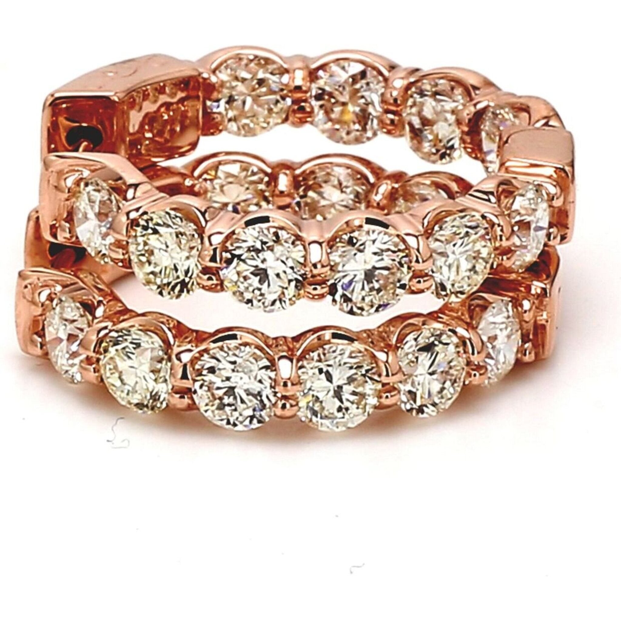 Ninacci 14K Rose Gold 1" Inside Out Hoop Earrings with U-Prong Set Round Diamonds - 5.67 Carat Total Diamond Weight