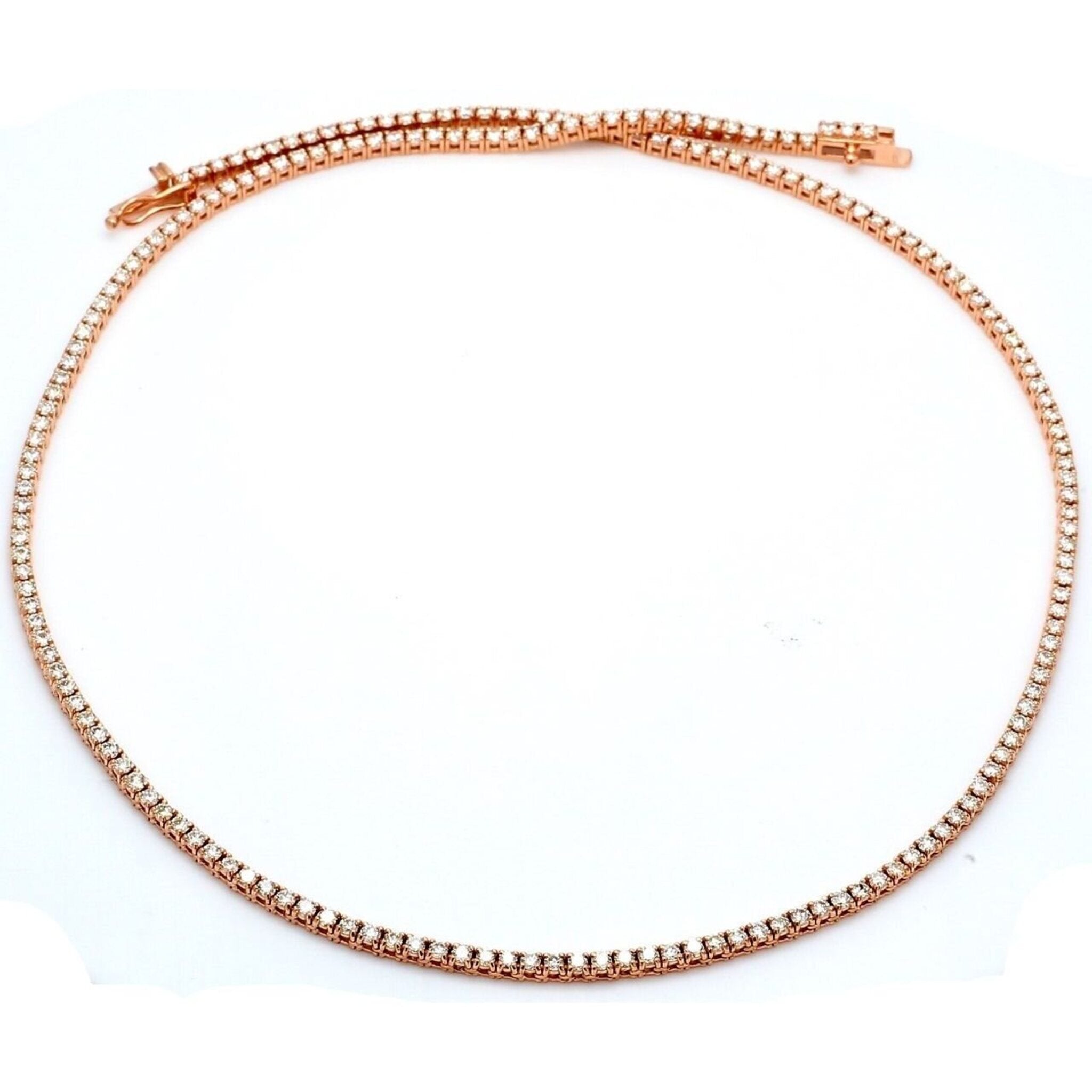 Ninacci 14K Rose Gold 17" Tennis Necklace with 230 Round Diamonds - 4.84 Carat Total Diamond Weight